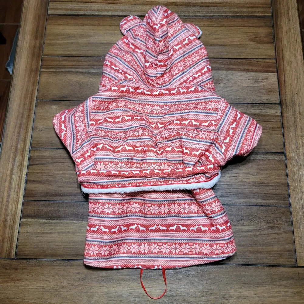 Merry & Bright Christmas Sherpa Dog Robe w/ Hood - Size Large
